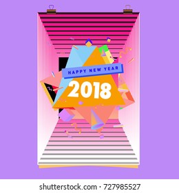 Happy New Year 2018 colorful abstract design, vector elements for calendar and greeting card.