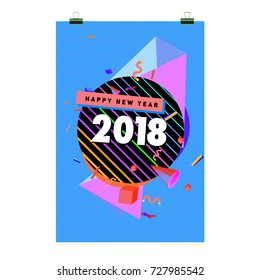 Happy New Year 2018 colorful abstract design, vector elements for calendar and greeting card.