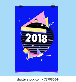 Happy New Year 2018 colorful abstract design, vector elements for calendar and greeting card.