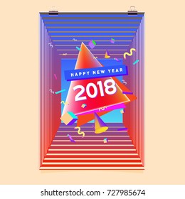 Happy New Year 2018 colorful abstract design, vector elements for calendar and greeting card.