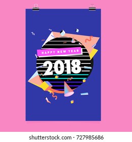 Happy New Year 2018 colorful abstract design, vector elements for calendar and greeting card.