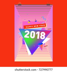 Happy New Year 2018 colorful abstract design, vector elements for calendar and greeting card.
