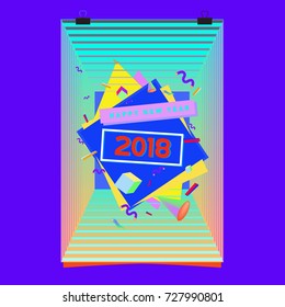 Happy New Year 2018 colorful abstract design, vector elements for calendar and greeting card.