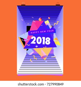 Happy New Year 2018 colorful abstract design, vector elements for calendar and greeting card.