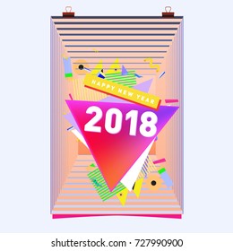 Happy New Year 2018 colorful abstract design, vector elements for calendar and greeting card.