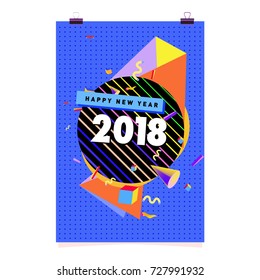 Happy New Year 2018 colorful abstract design, vector elements for calendar and greeting card.
