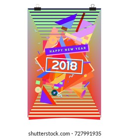 Happy New Year 2018 colorful abstract design, vector elements for calendar and greeting card.