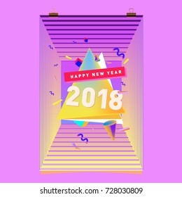 Happy New Year 2018 colorful abstract design, vector elements for calendar and greeting card.