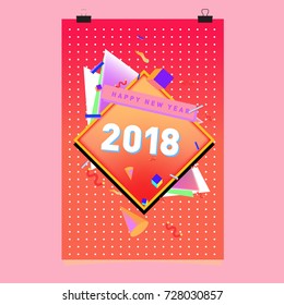 Happy New Year 2018 colorful abstract design, vector elements for calendar and greeting card.