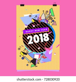 Happy New Year 2018 colorful abstract design, vector elements for calendar and greeting card.