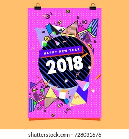 Happy New Year 2018 colorful abstract design, vector elements for calendar and greeting card.