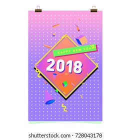 Happy New Year 2018 colorful abstract design, vector elements for calendar and greeting card.