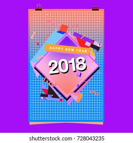 Happy New Year 2018 colorful abstract design, vector elements for calendar and greeting card.