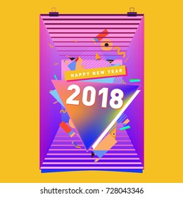 Happy New Year 2018 colorful abstract design, vector elements for calendar and greeting card.