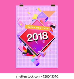 Happy New Year 2018 colorful abstract design, vector elements for calendar and greeting card.