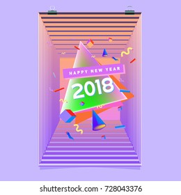 Happy New Year 2018 colorful abstract design, vector elements for calendar and greeting card.