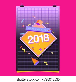 Happy New Year 2018 colorful abstract design, vector elements for calendar and greeting card.