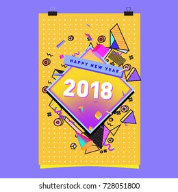Happy New Year 2018 colorful abstract design, vector elements for calendar and greeting card.