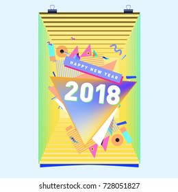 Happy New Year 2018 colorful abstract design, vector elements for calendar and greeting card.