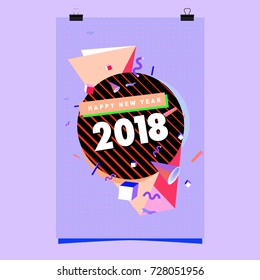 Happy New Year 2018 colorful abstract design, vector elements for calendar and greeting card.