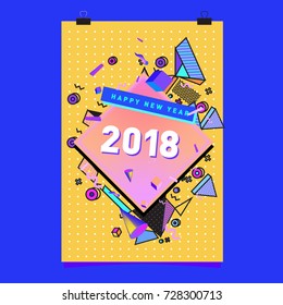 Happy New Year 2018 colorful abstract design, vector elements for calendar and greeting card.
