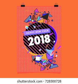 Happy New Year 2018 colorful abstract design, vector elements for calendar and greeting card.