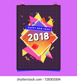 Happy New Year 2018 colorful abstract design, vector elements for calendar and greeting card.
