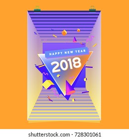 Happy New Year 2018 colorful abstract design, vector elements for calendar and greeting card.