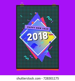 Happy New Year 2018 colorful abstract design, vector elements for calendar and greeting card.