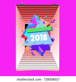 Happy New Year 2018 colorful abstract design, vector elements for calendar and greeting card.