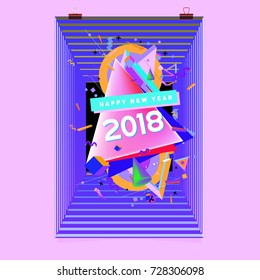 Happy New Year 2018 colorful abstract design, vector elements for calendar and greeting card.