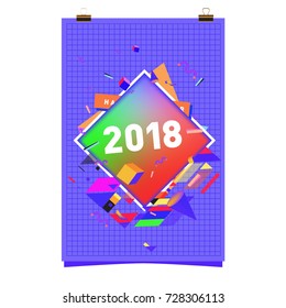 Happy New Year 2018 colorful abstract design, vector elements for calendar and greeting card.