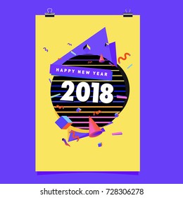 Happy New Year 2018 colorful abstract design, vector elements for calendar and greeting card.