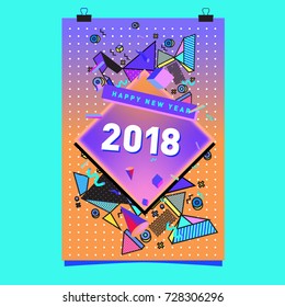 Happy New Year 2018 colorful abstract design, vector elements for calendar and greeting card.