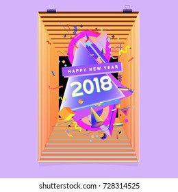 Happy New Year 2018 colorful abstract design, vector elements for calendar and greeting card.