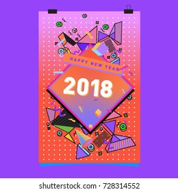 Happy New Year 2018 colorful abstract design, vector elements for calendar and greeting card.