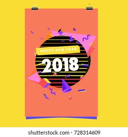 Happy New Year 2018 colorful abstract design, vector elements for calendar and greeting card.