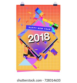 Happy New Year 2018 colorful abstract design, vector elements for calendar and greeting card.