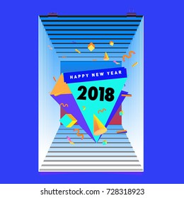 Happy New Year 2018 colorful abstract design, vector elements for calendar and greeting card.
