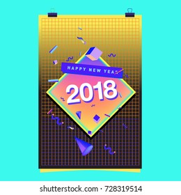 Happy New Year 2018 colorful abstract design, vector elements for calendar and greeting card.