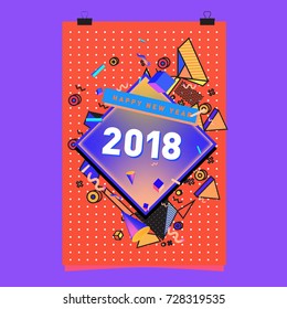Happy New Year 2018 colorful abstract design, vector elements for calendar and greeting card.