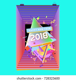 Happy New Year 2018 colorful abstract design, vector elements for calendar and greeting card.