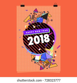 Happy New Year 2018 colorful abstract design, vector elements for calendar and greeting card.