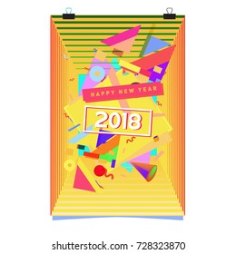 Happy New Year 2018 colorful abstract design, vector elements for calendar and greeting card.