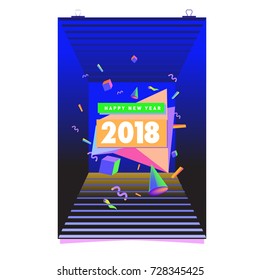 Happy New Year 2018 colorful abstract design, vector elements for calendar and greeting card.