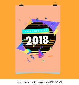 Happy New Year 2018 colorful abstract design, vector elements for calendar and greeting card.