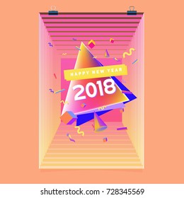 Happy New Year 2018 colorful abstract design, vector elements for calendar and greeting card.