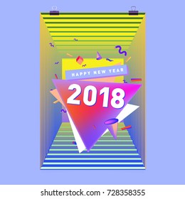 Happy New Year 2018 colorful abstract design, vector elements for calendar and greeting card.