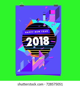 Happy New Year 2018 colorful abstract design, vector elements for calendar and greeting card.