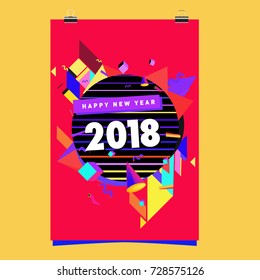 Happy New Year 2018 colorful abstract design, vector elements for calendar and greeting card.